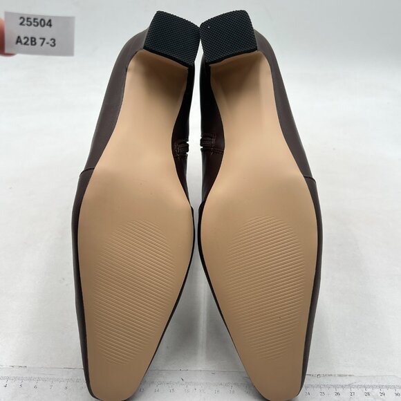 Brown Women's Square Toe Low Chunky Heel Ankle Booties Chic Zip Up Short Boot - Picture 6 of 7